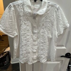 Madewell White Lace-Trimmed Blouse